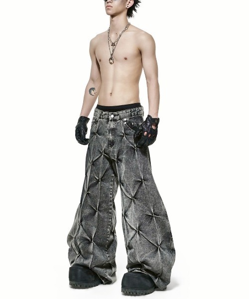 RICH（リッチ）の「【RICH】Grey Wash Wide Denim Pants / 【リッチ】ダーティーウォッシュバルーンデニムパンツ（デニムパンツ・メンズ・グレー・M/XL）」の3枚目の写真