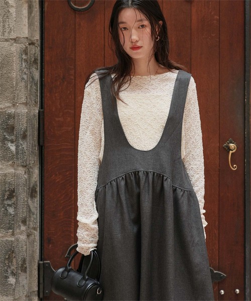 titivate（ティティベイト）の「Uネックコクーンシルエットジャンパースカート（ジャンパースカート・レディース・ベージュ/ブラック/チャコール・SP/S/M/L）」の12枚目の写真