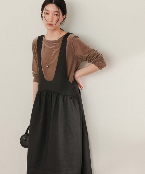 titivate（ティティベイト）の「Uネックコクーンシルエットジャンパースカート（ジャンパースカート・レディース・ベージュ/ブラック/チャコール・SP/S/M/L）」の5枚目の写真