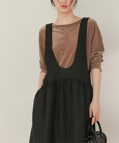 titivate（ティティベイト）の「Uネックコクーンシルエットジャンパースカート（ジャンパースカート・レディース・ベージュ/ブラック/チャコール・SP/S/M/L）」の7枚目の写真