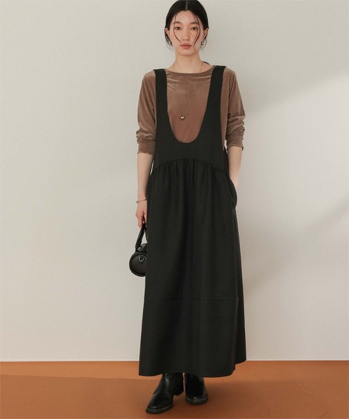 titivate（ティティベイト）の「Uネックコクーンシルエットジャンパースカート（ジャンパースカート・レディース・ベージュ/ブラック/チャコール・SP/S/M/L）」の8枚目の写真