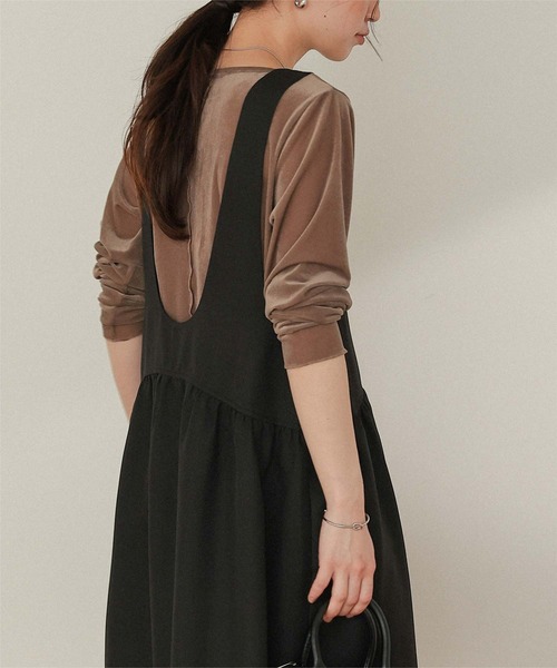 titivate（ティティベイト）の「Uネックコクーンシルエットジャンパースカート（ジャンパースカート・レディース・ベージュ/ブラック/チャコール・SP/S/M/L）」の9枚目の写真