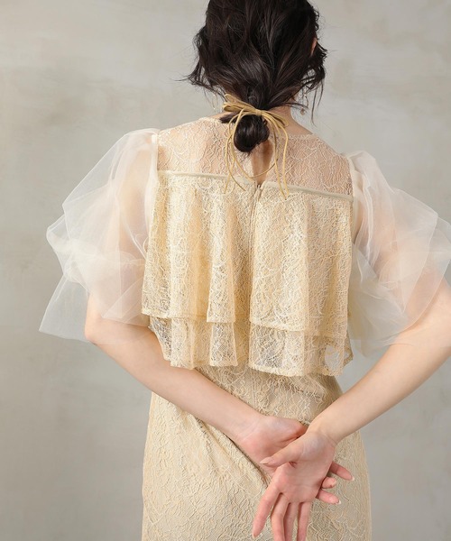 セール】レイヤードフリル 総レース パーティー ドレス 結婚式