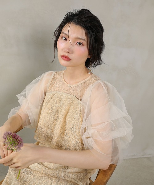 Kana（カナ）の「レイヤードフリル 総レース パーティー ドレス 結婚式 お呼ばれ オケージョン（ドレス・レディース・ブラック/オフホワイト/ブルー・M）」の4枚目の写真