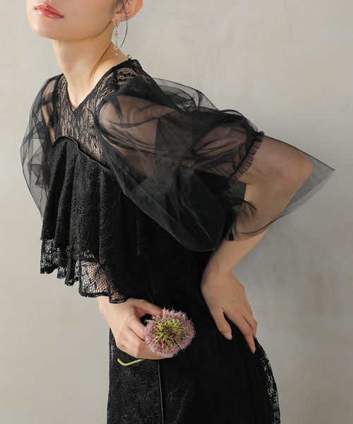 Kana（カナ）の「レイヤードフリル 総レース パーティー ドレス 結婚式 お呼ばれ オケージョン（ドレス・レディース・ブラック/オフホワイト/ブルー・M）」の16枚目の写真