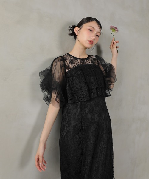 Kana（カナ）の「レイヤードフリル 総レース パーティー ドレス 結婚式 お呼ばれ オケージョン（ドレス・レディース・ブラック/オフホワイト/ブルー・M）」の17枚目の写真