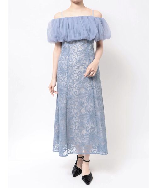 LAGUNAMOON（ラグナムーン）の「LADYボレロセットレースキャミワンピース 結婚式 お呼ばれ（ドレス・レディース・ブラック/ブルー・MEDIUM/SMALL）」の4枚目の写真