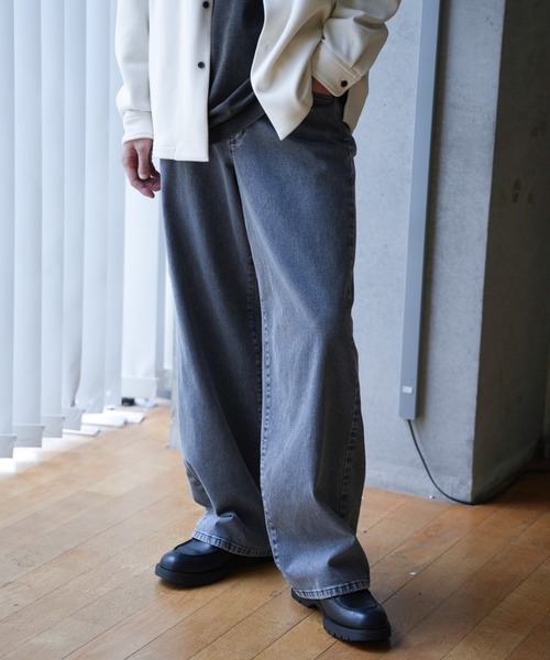 RATTLE TRAP（ラトルトラップ）の「ツイルバイオブリーチワイドデニム5Pパンツ（デニムパンツ・メンズ・ブラック/ネイビー/グレー・L/M/S）」の3枚目の写真