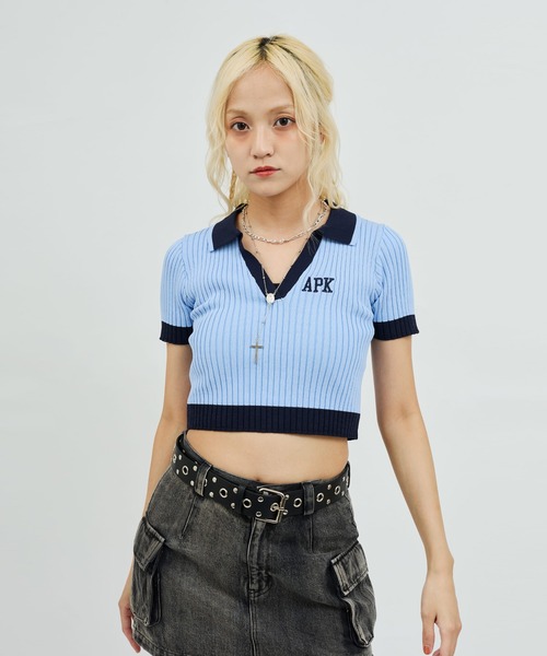 atmos pink Cheer Rib Knit Polo Shirt / アトモス ピンク チア