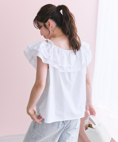 La boutique BonBon(ラブティックボンボン)の「コットンシルクラッフルブラウス(シャツ/ブラウス・レディース・ブルー/ホワイト/ピンク/ネイビー・FREE)」の8枚目の写真