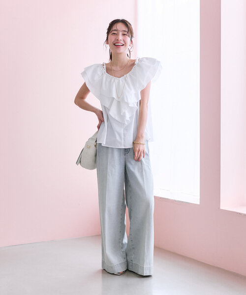 La boutique BonBon(ラブティックボンボン)の「コットンシルクラッフルブラウス(シャツ/ブラウス・レディース・ブルー/ホワイト/ピンク/ネイビー・FREE)」の9枚目の写真