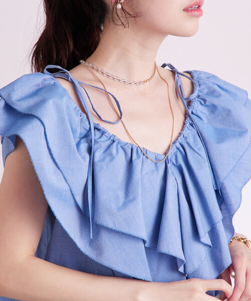 La boutique BonBon(ラブティックボンボン)の「コットンシルクラッフルブラウス(シャツ/ブラウス・レディース・ブルー/ホワイト/ピンク/ネイビー・FREE)」の16枚目の写真