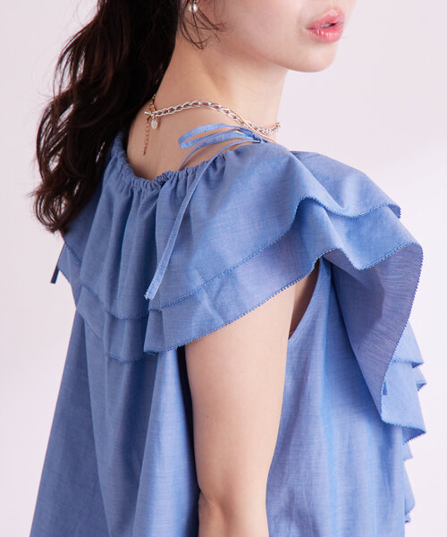 La boutique BonBon(ラブティックボンボン)の「コットンシルクラッフルブラウス(シャツ/ブラウス・レディース・ブルー/ホワイト/ピンク/ネイビー・FREE)」の17枚目の写真