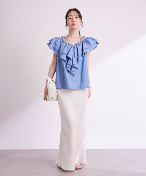 La boutique BonBon(ラブティックボンボン)の「コットンシルクラッフルブラウス(シャツ/ブラウス・レディース・ブルー/ホワイト/ピンク/ネイビー・FREE)」の18枚目の写真