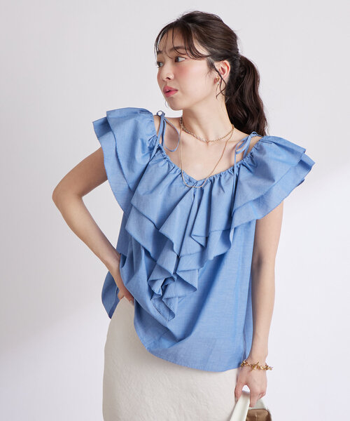 La boutique BonBon(ラブティックボンボン)の「コットンシルクラッフルブラウス(シャツ/ブラウス・レディース・ブルー/ホワイト/ピンク/ネイビー・FREE)」の20枚目の写真