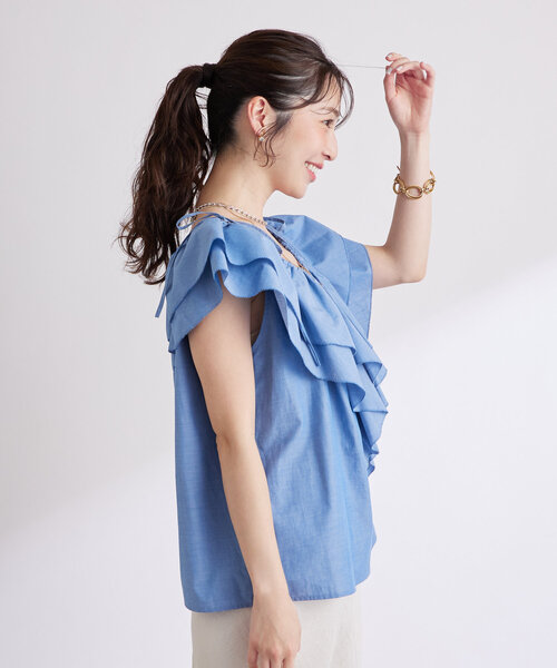 La boutique BonBon(ラブティックボンボン)の「コットンシルクラッフルブラウス(シャツ/ブラウス・レディース・ブルー/ホワイト/ピンク/ネイビー・FREE)」の21枚目の写真