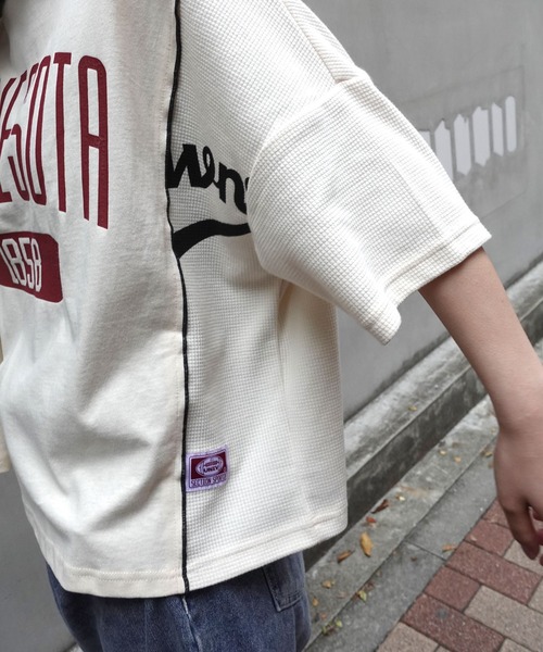 レターロゴ ワッフル Tシャツ 2色 半袖 ルーズ トップス cr9565 レターロゴ ワッフル Tシャツ 2色 半袖 ルーズ トップス cr9565