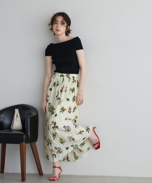 &. NOSTALGIA(アンドドットノスタルジア)の「【ZOZO限定】フラワープリントワッシャースカート(スカート・レディース・ブラック/アイボリー・M)」の6枚目の写真