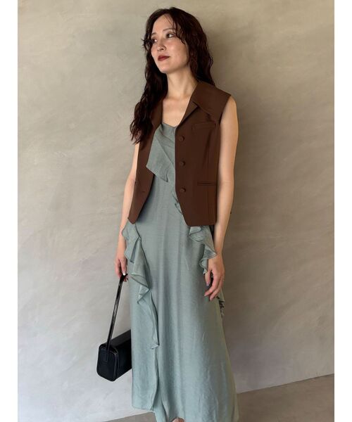 LAGUNAMOON（ラグナムーン）の「ワイドカラーベスト（ベスト・レディース・アイボリー/ブラウン・FREE）」の5枚目の写真