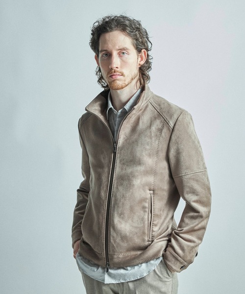 MEN'S BIGI（メンズビギ）の「フェイクスエードダンボール ライダースジャケット＜ストレッチ＞（ライダースジャケット・メンズ・ブルー/グレー系その他/ブラック・01/02/03/04）」の16枚目の写真