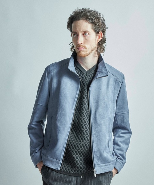 MEN'S BIGI（メンズビギ）の「フェイクスエードダンボール ライダースジャケット＜ストレッチ＞（ライダースジャケット・メンズ・ブルー/グレー系その他/ブラック・01/02/03/04）」の19枚目の写真