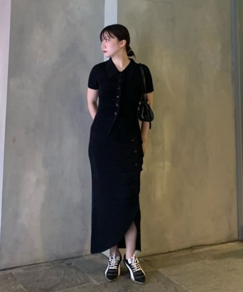 SLY（スライ）の「FRONT BUTTON KNIT TOPS フロントボタン ニット トップス サマーニット 夏服 半袖（ニット/セーター・レディース・レッド/杢グレー/ブラック・FREE）」の16枚目の写真