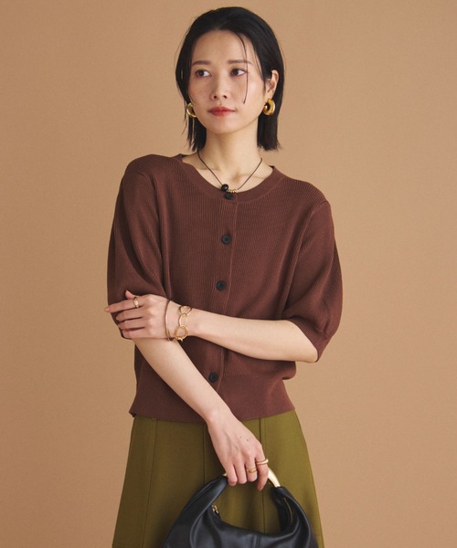 Doux archives（ドゥアルシーヴ）の「五分袖ニットカーディガン（カーディガン/ボレロ・レディース・ブルー/ブラック/レッド/ブラウン・FREE）」の3枚目の写真