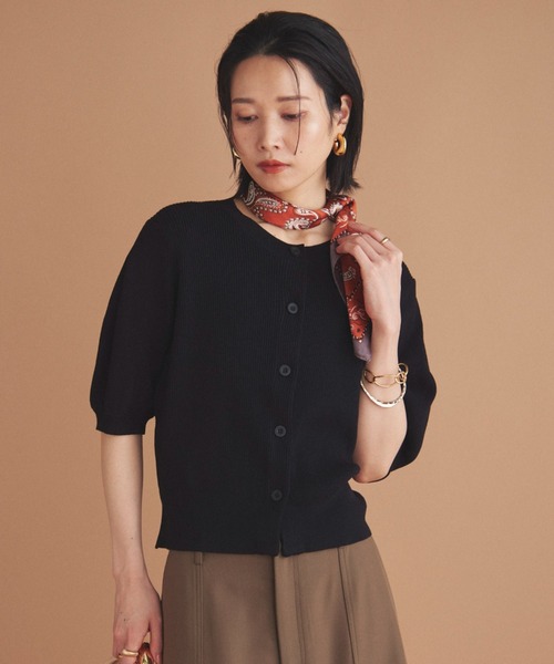 Doux archives（ドゥアルシーヴ）の「五分袖ニットカーディガン（カーディガン/ボレロ・レディース・ブルー/ブラック/レッド/ブラウン・FREE）」の2枚目の写真