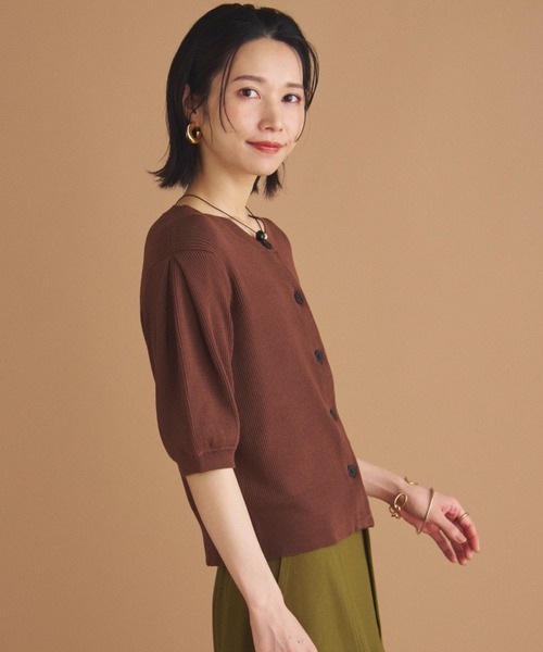 Doux archives（ドゥアルシーヴ）の「五分袖ニットカーディガン（カーディガン/ボレロ・レディース・ブルー/ブラック/レッド/ブラウン・FREE）」の7枚目の写真