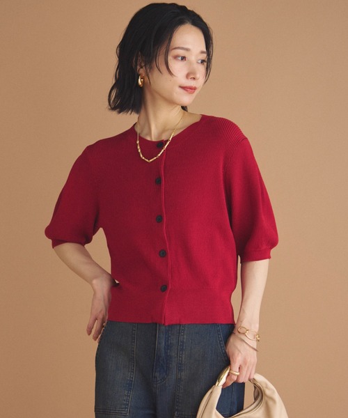 Doux archives（ドゥアルシーヴ）の「五分袖ニットカーディガン（カーディガン/ボレロ・レディース・ブルー/ブラック/レッド/ブラウン・FREE）」の21枚目の写真