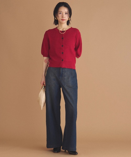 Doux archives（ドゥアルシーヴ）の「五分袖ニットカーディガン（カーディガン/ボレロ・レディース・ブルー/ブラック/レッド/ブラウン・FREE）」の12枚目の写真