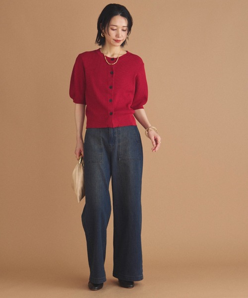 Doux archives（ドゥアルシーヴ）の「五分袖ニットカーディガン（カーディガン/ボレロ・レディース・ブルー/ブラック/レッド/ブラウン・FREE）」の14枚目の写真