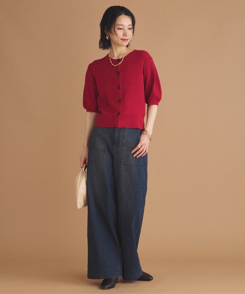 Doux archives（ドゥアルシーヴ）の「五分袖ニットカーディガン（カーディガン/ボレロ・レディース・ブルー/ブラック/レッド/ブラウン・FREE）」の19枚目の写真