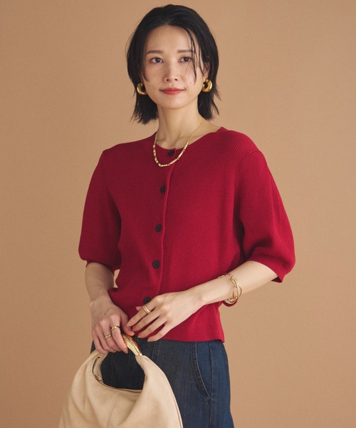 Doux archives（ドゥアルシーヴ）の「五分袖ニットカーディガン（カーディガン/ボレロ・レディース・ブルー/ブラック/レッド/ブラウン・FREE）」の22枚目の写真