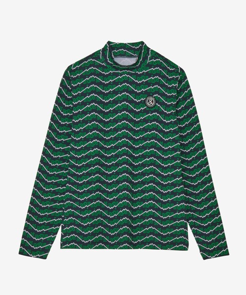 セール】ショットスムーザープリント長袖モックネックシャツ