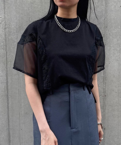 tシャツ 「＆g'aime」レース×シアーパネルT　Lace ＆ Sheer Panel Tee レディース セール】【&g'aime】レース×シアーパネルT Lace & Sheer Panel