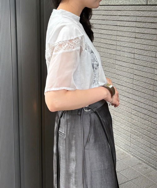 &g'aime(アンジェム)の「【&g'aime】レース×シアーパネルT Lace & Sheer Panel Tee(Tシャツ/カットソー・レディース・ホワイト/ブラック・FREE)」の7枚目の写真