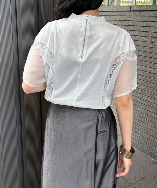 &g'aime(アンジェム)の「【&g'aime】レース×シアーパネルT Lace & Sheer Panel Tee(Tシャツ/カットソー・レディース・ホワイト/ブラック・FREE)」の8枚目の写真