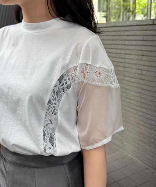 tシャツ 「＆g'aime」レース×シアーパネルT　Lace ＆ Sheer Panel Tee レディース セール】【&g'aime】レース×シアーパネルT Lace & Sheer Panel