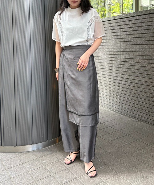 &g'aime(アンジェム)の「【&g'aime】レース×シアーパネルT Lace & Sheer Panel Tee(Tシャツ/カットソー・レディース・ホワイト/ブラック・FREE)」の12枚目の写真