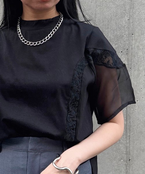 &g'aime(アンジェム)の「【&g'aime】レース×シアーパネルT Lace & Sheer Panel Tee(Tシャツ/カットソー・レディース・ホワイト/ブラック・FREE)」の17枚目の写真
