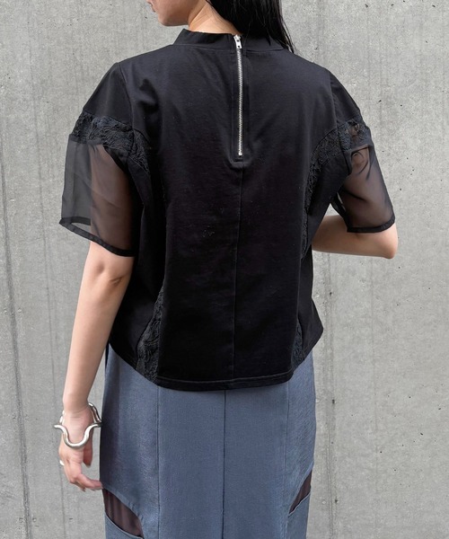&g'aime(アンジェム)の「【&g'aime】レース×シアーパネルT Lace & Sheer Panel Tee(Tシャツ/カットソー・レディース・ホワイト/ブラック・FREE)」の19枚目の写真