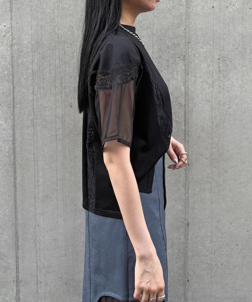 &g'aime(アンジェム)の「【&g'aime】レース×シアーパネルT Lace & Sheer Panel Tee(Tシャツ/カットソー・レディース・ホワイト/ブラック・FREE)」の18枚目の写真