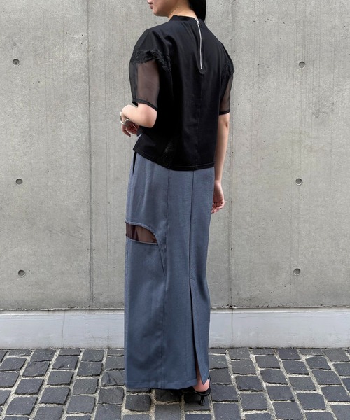 &g'aime(アンジェム)の「【&g'aime】レース×シアーパネルT Lace & Sheer Panel Tee(Tシャツ/カットソー・レディース・ホワイト/ブラック・FREE)」の22枚目の写真