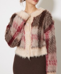 rienda | 2WAYロングシャギーチェックショートニットカーディガン 秋服(カーディガン/ボレロ)