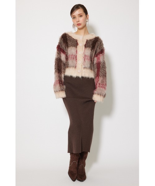 rienda（リエンダ）の「2WAYロングシャギーチェックショートニットカーディガン 秋服（カーディガン/ボレロ・レディース・ベージュ系その他/グレー系その他・FREE）」の4枚目の写真