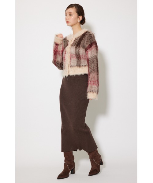 rienda（リエンダ）の「2WAYロングシャギーチェックショートニットカーディガン 秋服（カーディガン/ボレロ・レディース・ベージュ系その他/グレー系その他・FREE）」の5枚目の写真