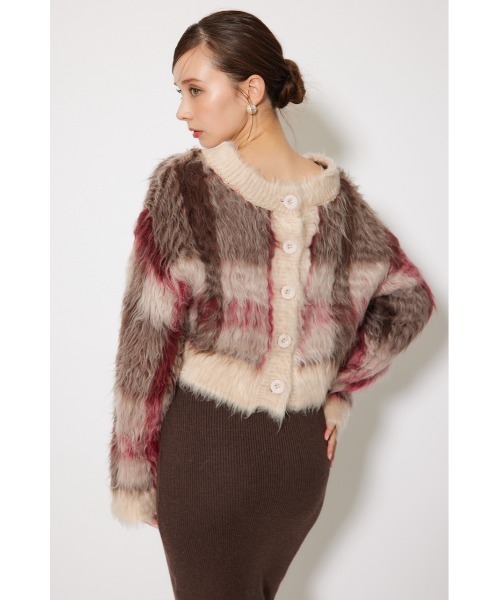 rienda（リエンダ）の「2WAYロングシャギーチェックショートニットカーディガン 秋服（カーディガン/ボレロ・レディース・ベージュ系その他/グレー系その他・FREE）」の8枚目の写真