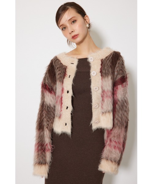 rienda（リエンダ）の「2WAYロングシャギーチェックショートニットカーディガン 秋服（カーディガン/ボレロ・レディース・ベージュ系その他/グレー系その他・FREE）」の9枚目の写真