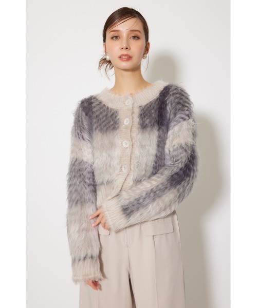 rienda（リエンダ）の「2WAYロングシャギーチェックショートニットカーディガン 秋服（カーディガン/ボレロ・レディース・ベージュ系その他/グレー系その他・FREE）」の11枚目の写真